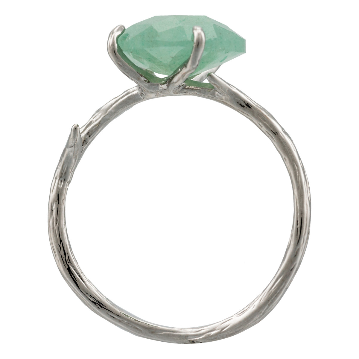 Bague laiton argenté montée d'une aventurine verte " Lily " Bague "Galaxie" Aventurine verte Laiton
