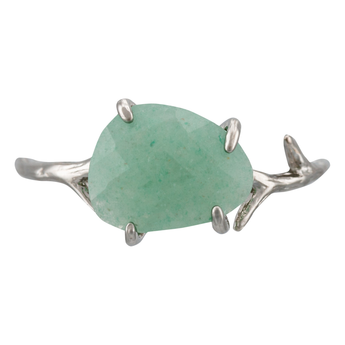 Bague laiton argenté montée d'une aventurine verte " Lily " Bague "Galaxie" Aventurine verte Laiton