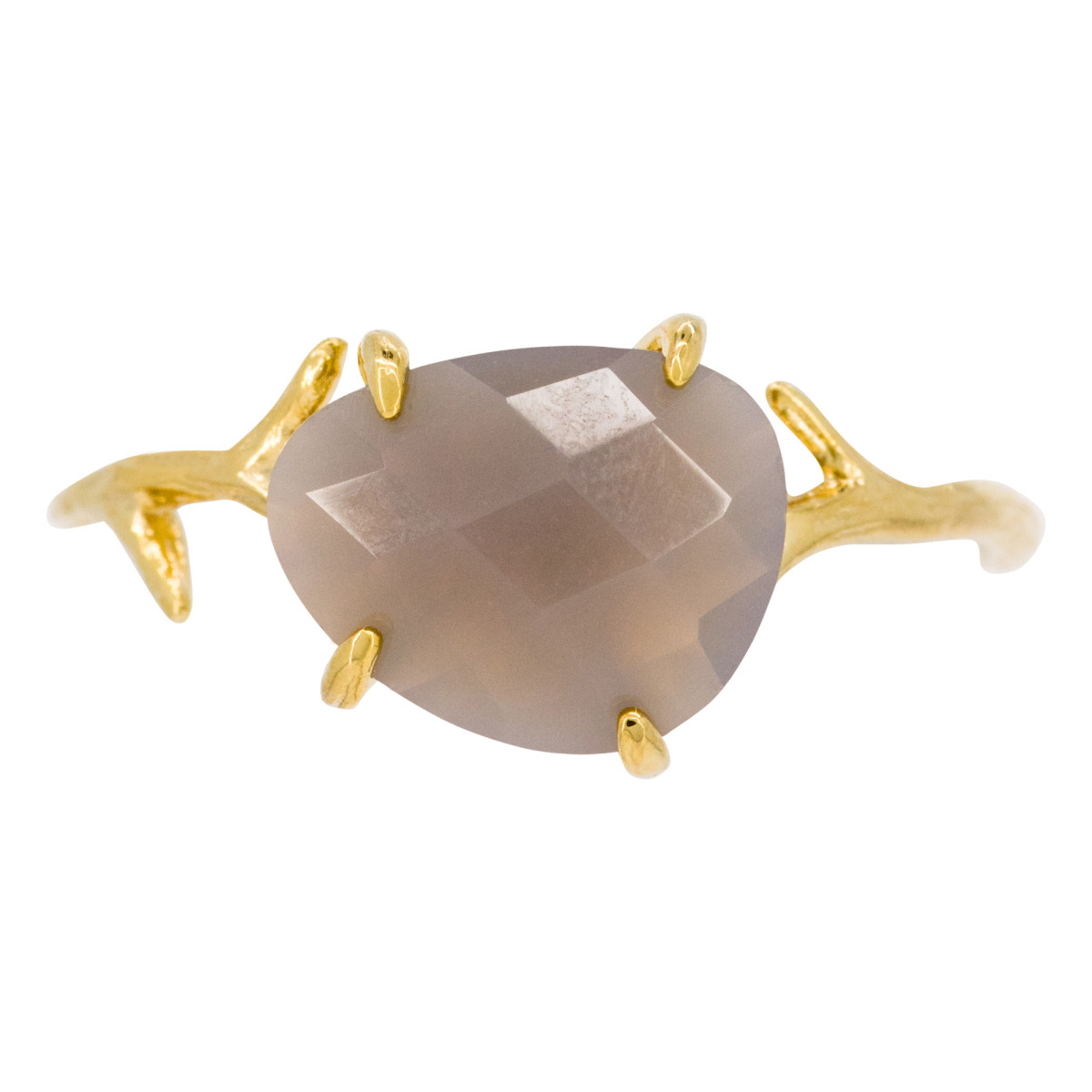 Bague "Galaxie" Agate grise Laiton doré