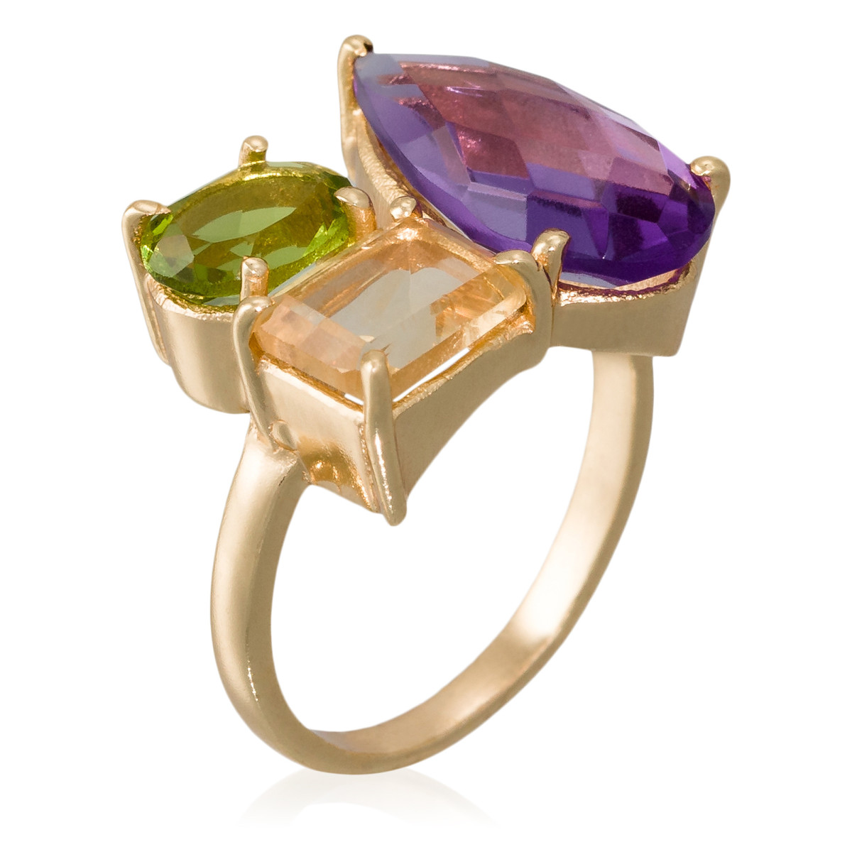 Bague laiton doré montée d' améthystes multicolores " Lola " Bague "Equinoxial" Améthyste Laiton doré