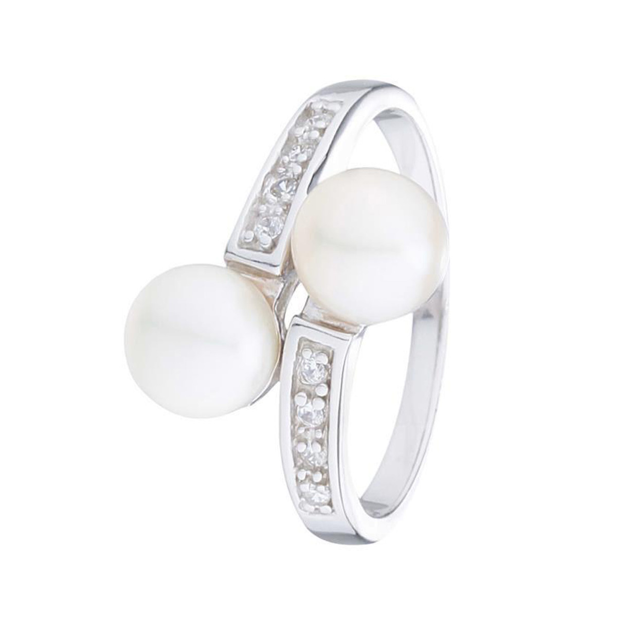 Bague en argent, oxydes de zirconium et perles de culture blanche "Doble Perla" Bague en argent, oxydes de zirconium et perles de culture blanches "Doble Perla"