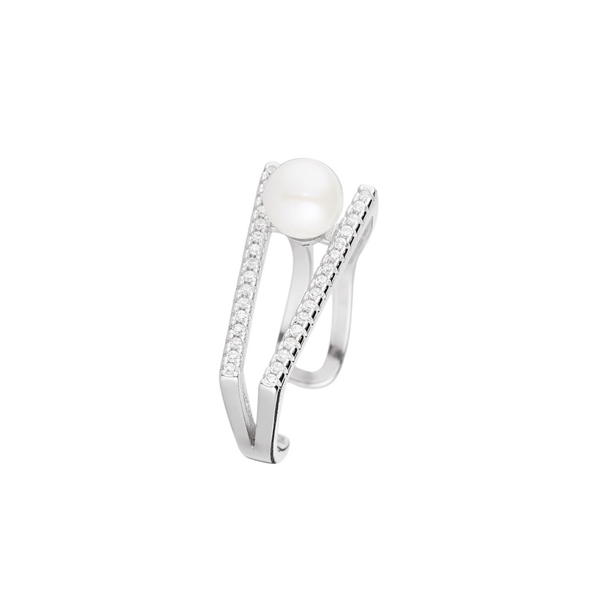 Bague en argent et oxydes de zirconium "Perla Siola" Bague en argent "PERLA SIOLA", oxydes de zirconium et perle de culture blanche