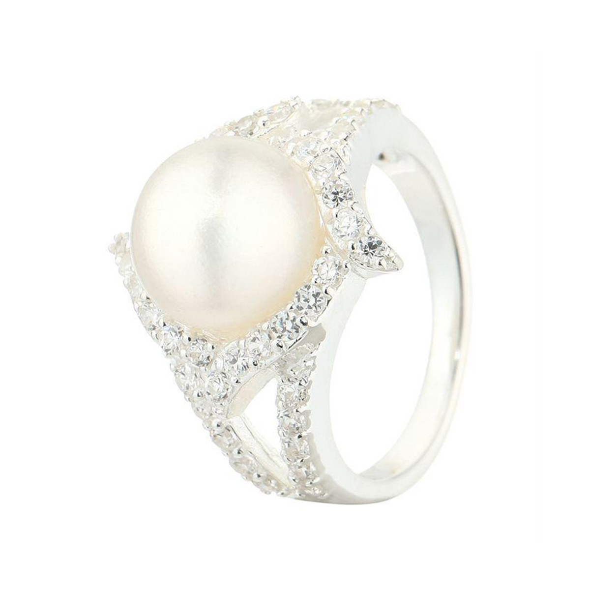 Bague Argent, oxydes de zirconium et Perle de Culture Blanche "Hypnotica" Bague Argent, oxydes de zirconium et Perle de Culture Blanche "Hypnotica"