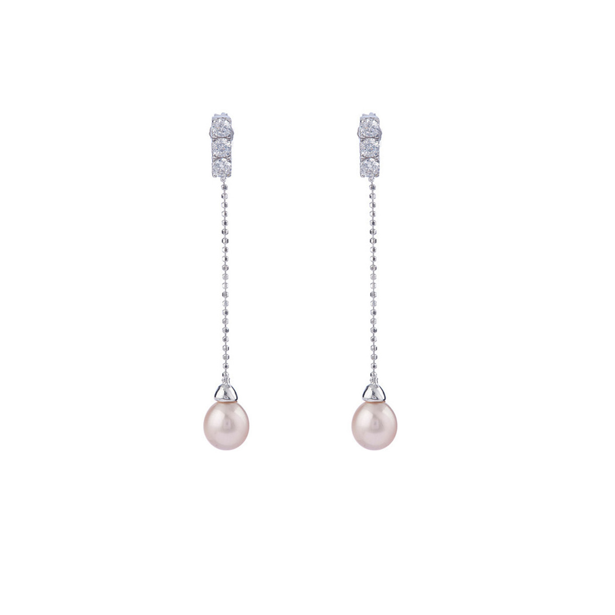 Boucles d'oreilles Argent, oxydes de zirconium et Perles de Culture Roses "Single Pearl" Boucles d'oreilles Argent, oxydes de zirconium et Perles de Culture Roses "Single Pearl"