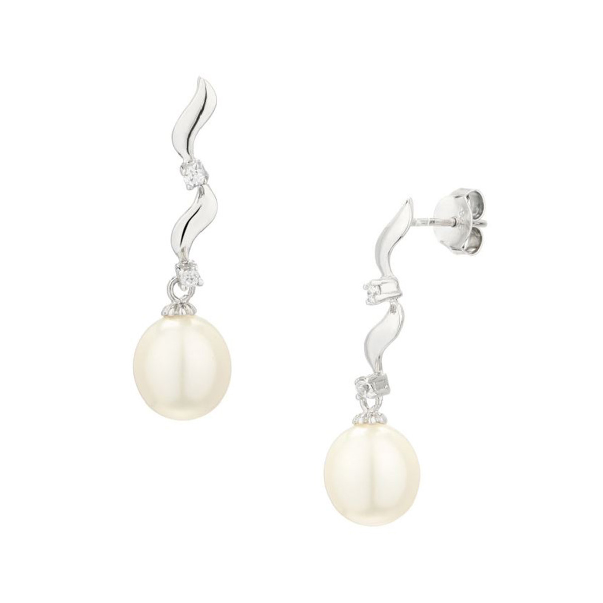 Boucles d'oreilles Argent, oxydes de zirconium et Perles de Culture Blanches "Suspended Long Pearl" Boucles d'oreilles Argent, oxydes de zirconium et Perles de Culture Blanches "Suspended Long Pearl"