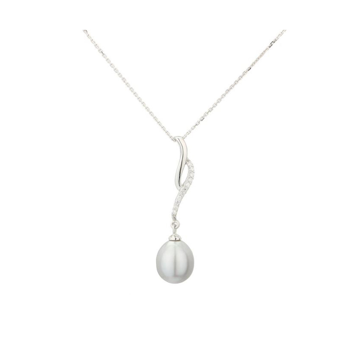 Pendentif Argent, oxydes de zirconium et Perle de Culture Grise "Ondulation" Pendentif Argent, zirconium et Perle Grise "Ondulation" + chaine argent offerte