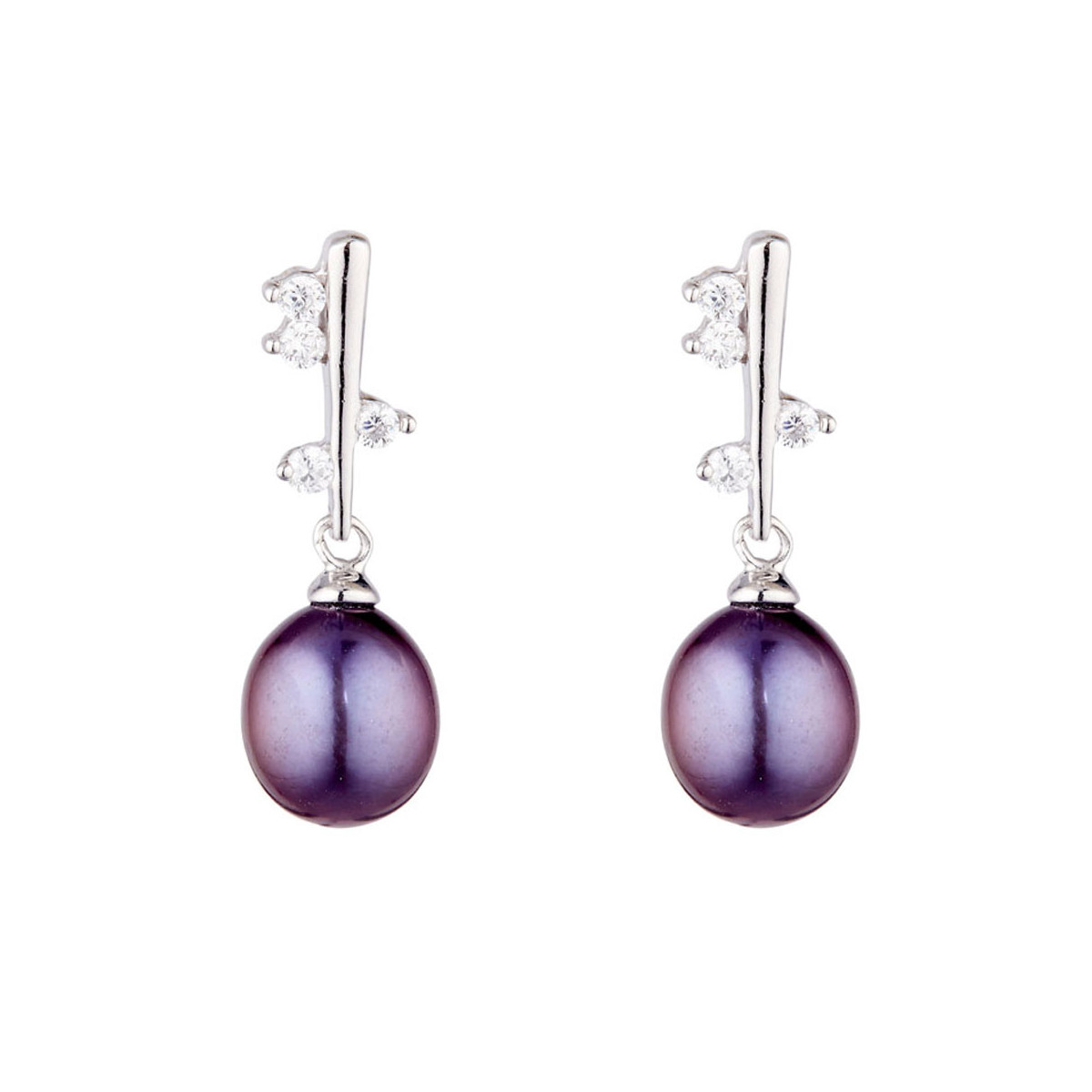 Boucles d'oreilles argent, oxydes de zirconium et Perle de culture Noire "Cherry" Boucles d'oreilles argent, oxydes de zirconium et Perle de culture Noire "Cherry"