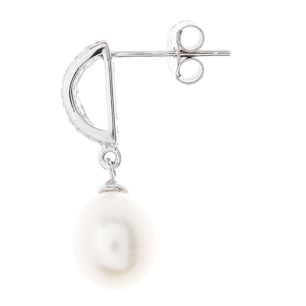 Boucles d'oreilles argent, oxydes de zirconium et Perles de culture Blanches "Harmonie"
