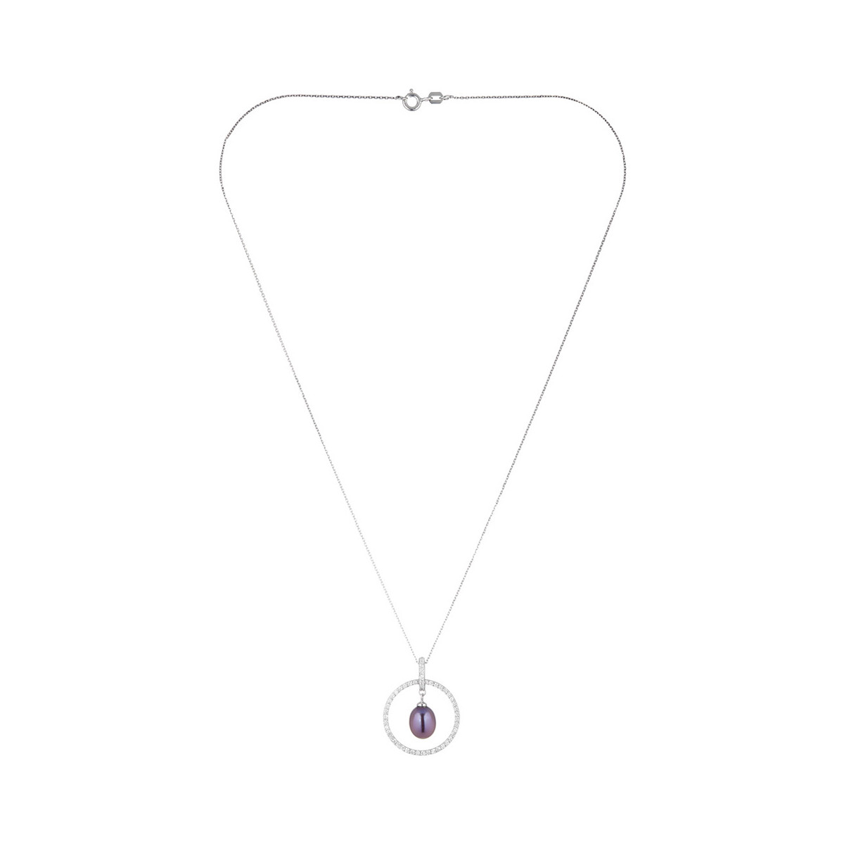 Pendentif argent, oxydes de zirconium et Perle de culture Noire "Cerceau de Perle Noire" Pendentif Argent, zirconium et Perle Noire "Cerceau de Perle Noire" + chaine argent offerte