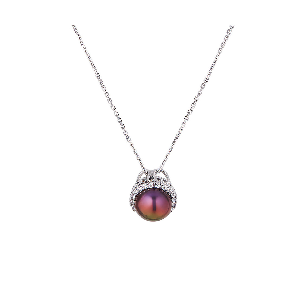 Pendentif argent, oxydes de zirconium et Perle de culture Noire "Princeza" Pendentif Argent, zirconium et Perle de culture Noire "Princeza" + chaine argent offerte