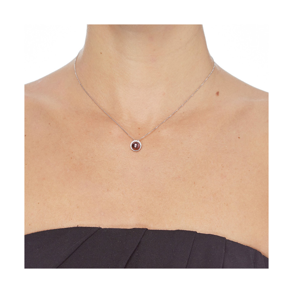 Pendentif argent, oxydes de zirconium et Perle de culture Noire "Princeza" Pendentif Argent, zirconium et Perle de culture Noire "Princeza" + chaine argent offerte