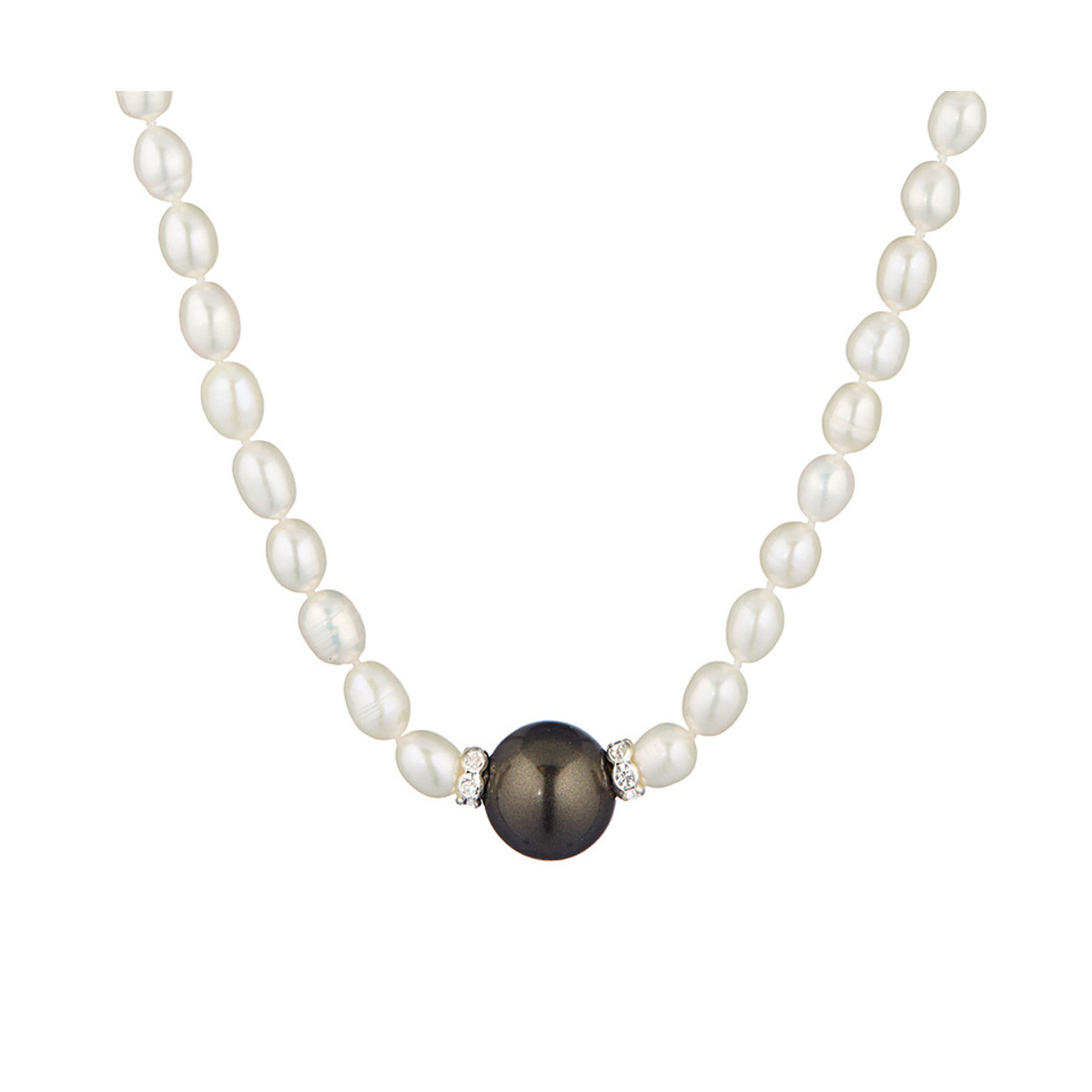 Collier argent, oxydes de zirconium et Perles de culture Blanches et Noires "Jolie Nacre " Collier argent, oxydes de zirconium et Perles de culture Blanches et Noires "Jolie Nacre "