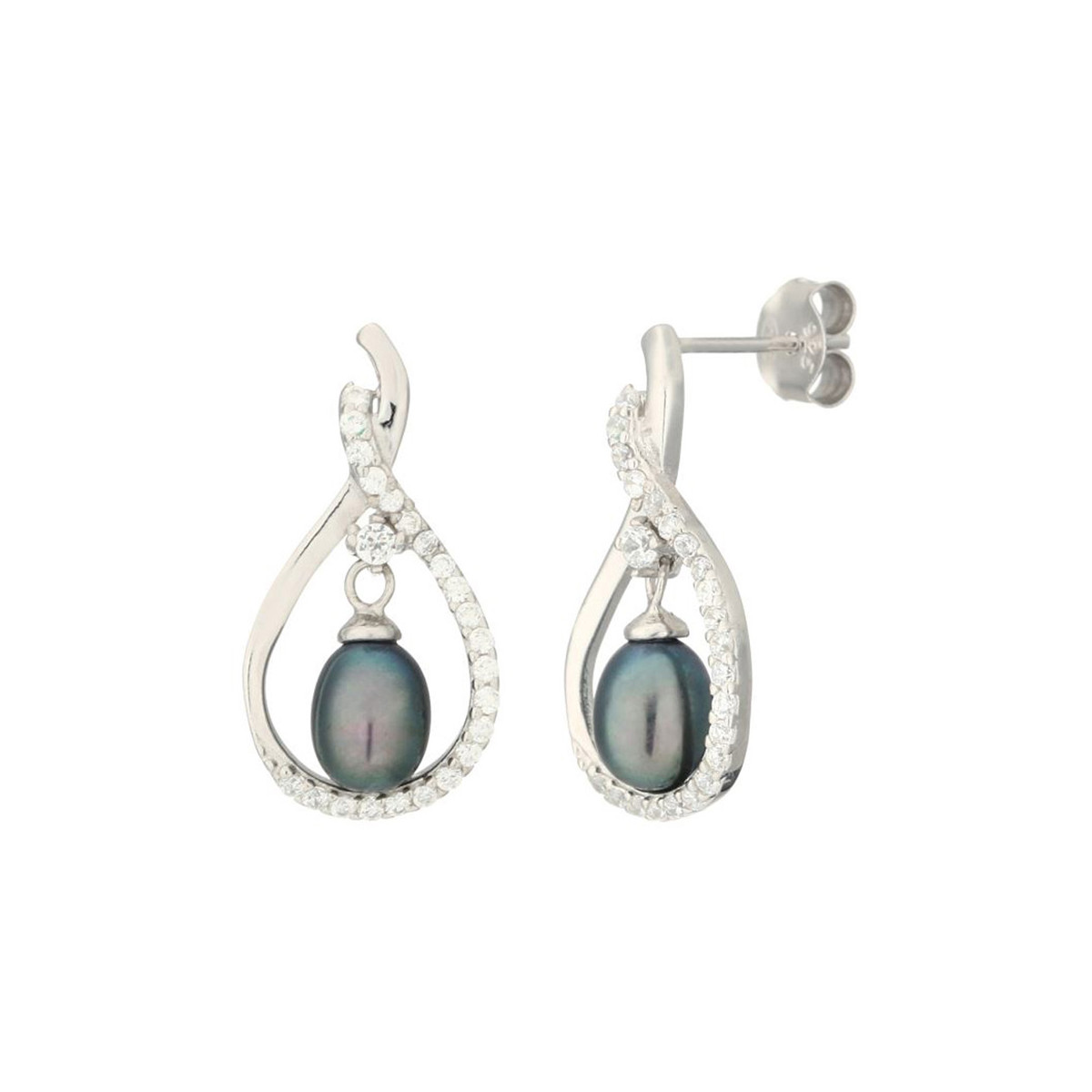 Boucles d'oreilles argent, oxydes de zirconium et Perles de culture Noires "Ajourée de Perle" Boucles d'oreilles argent, oxydes de zirconium et Perles de culture Noires "Ajourée de Perle"