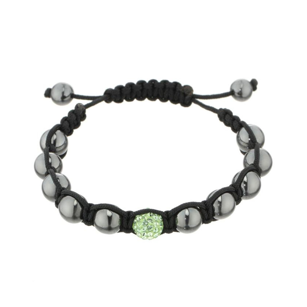 Bracelet cordon noir avec perles noires et bulle de cristaux verts "Shamballa The One Vert"