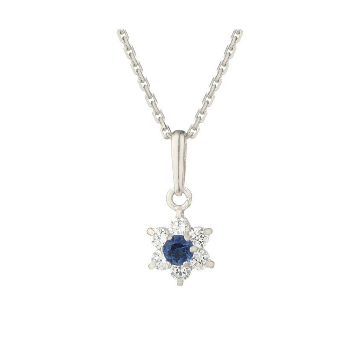 Pendentif Or Blanc et oxydes de zirconium "Le Messager bleu" + chaine argent offerte