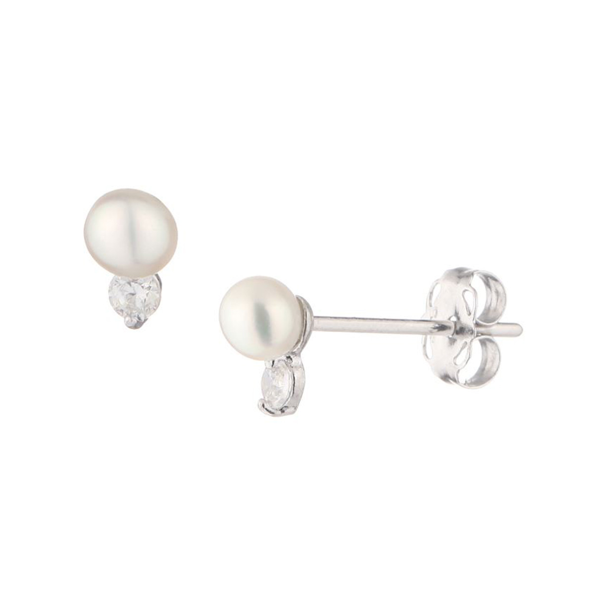 Boucles d'oreilles Or Blanc et Perles de culture blanche "Uni"