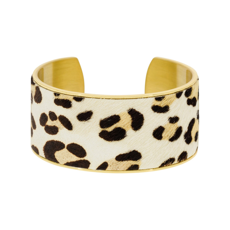 Bracelet manchette  MOSCOU  fausse fourrure leopard finition dorée