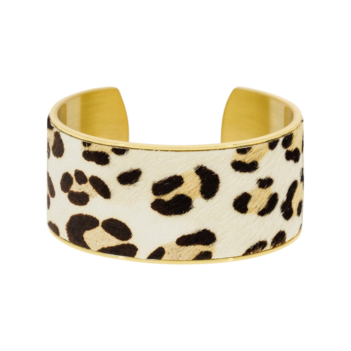 Bracelet manchette "MOSCOU" fausse fourrure leopard finition dorée
