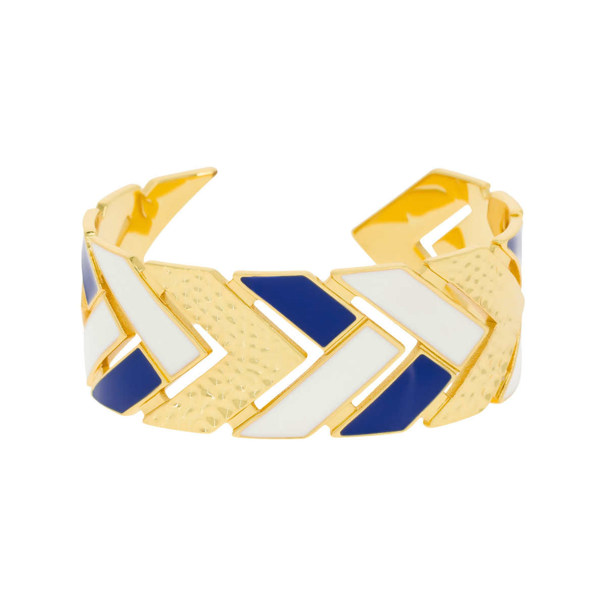 Bracelet manchette "LISBONNE" Émail blanc et bleu finition dorée