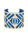 Bracelet Manchette Calcutta finition dorée et simili cuir bleu