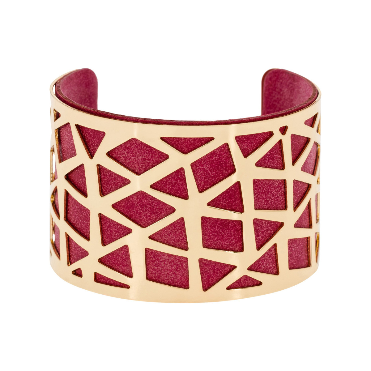 Bracelet manchette "PEKIN" finition dorée simili cuir rouge