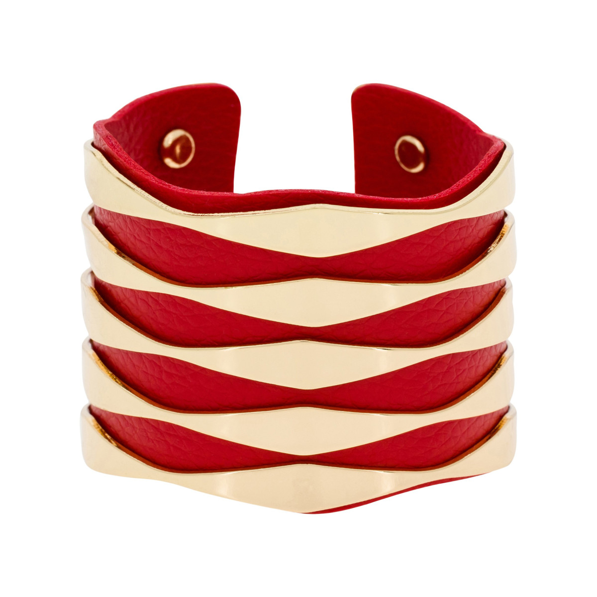 Bracelet Manchette Zadar finition dorée et simili cuir rouge Bracelet Manchette FEERIA rouge finition dorée