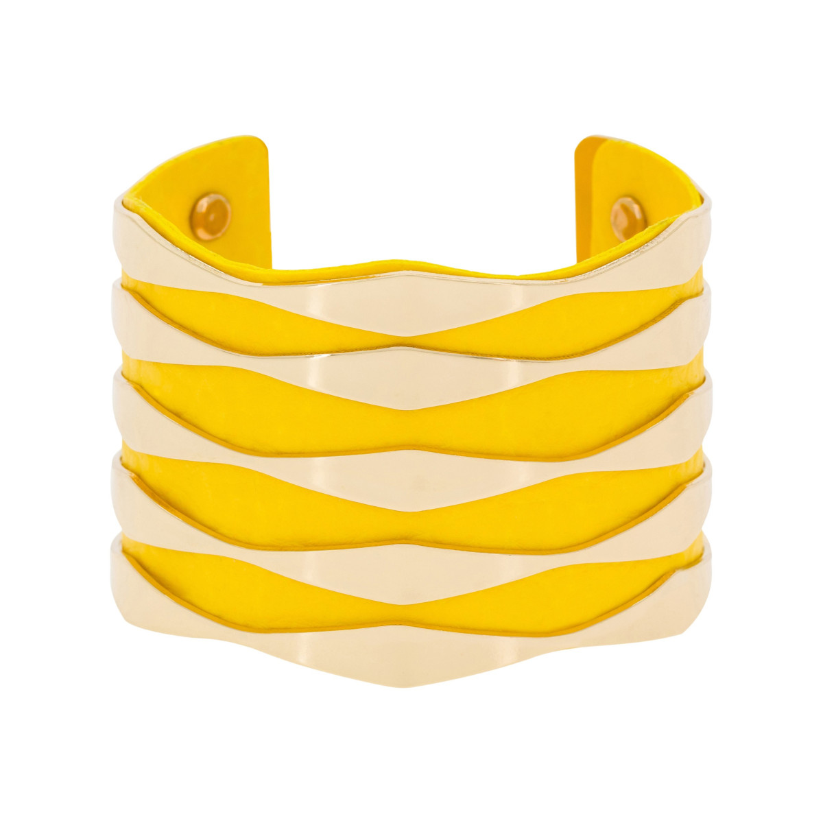 Manchette Hammamet finition dorée et simili cuir jaune Bracelet manchette "ZADAR" finition dorée simili cuir jaune