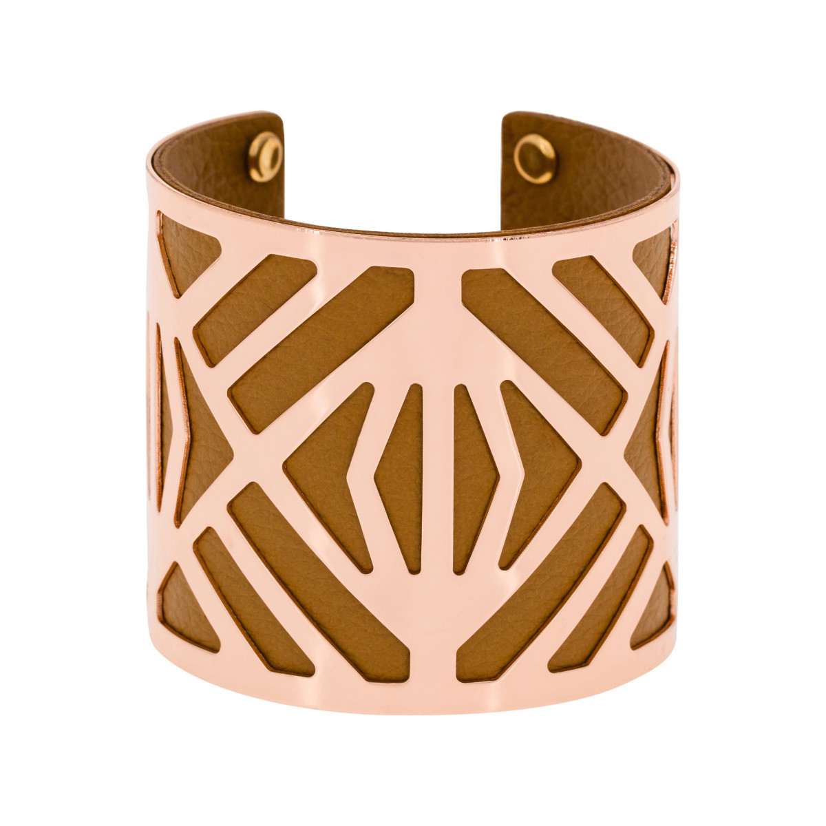 Bracelet manchette "CANNES" finition rosée simili cuir marron