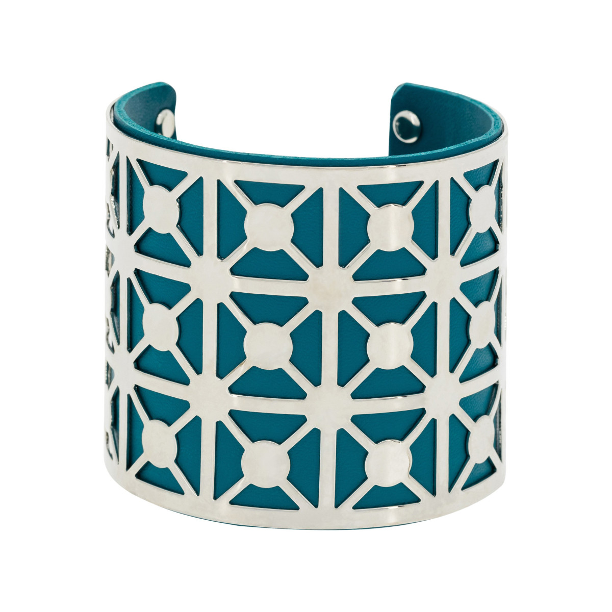 Manchette Cayenne finition argentée et simili cuir bleu Bracelet Manchette FABULIS bleu finition argentée