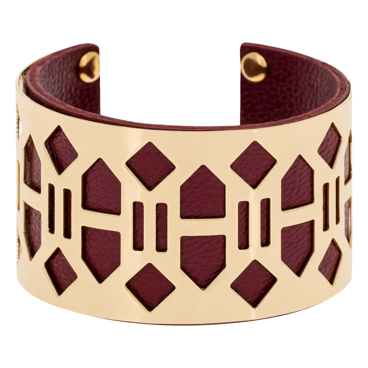 Bracelet manchette  "BANJUL" finition dorée simili cuir bordeaux