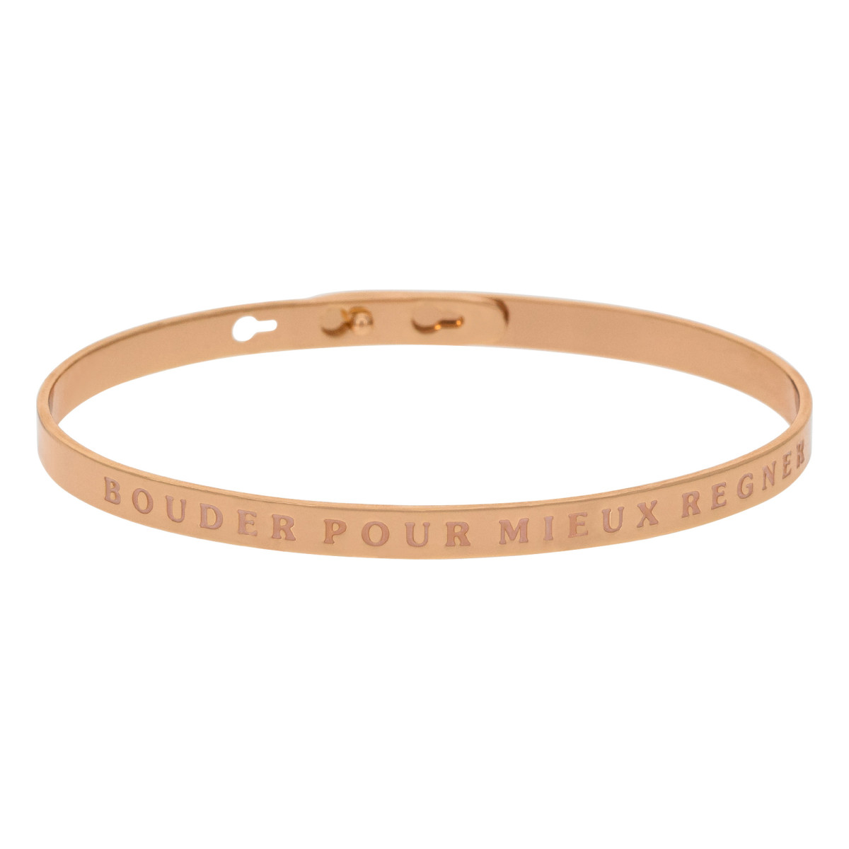 "BOUDER POUR MIEUX REGNER" bracelet jonc rosé à message
