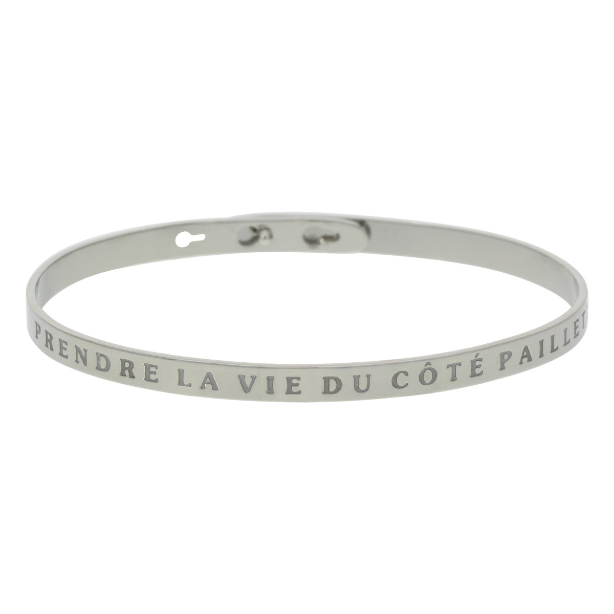 Bracelet Jonc à message Laiton "PRENDRE LA VIE DU CÔTÉ PAILLETTE" Bracelet à message "Prendre La Vie du Côté Paillette" Laiton argenté