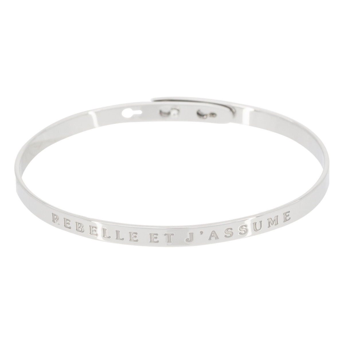 "REBELLE ET J'ASSUME" bracelet jonc argenté à message