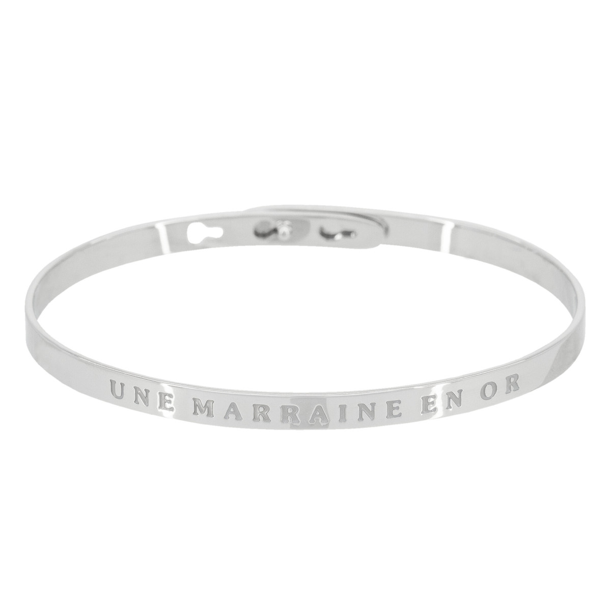 "UNE MARRAINE EN OR" bracelet jonc argenté à message