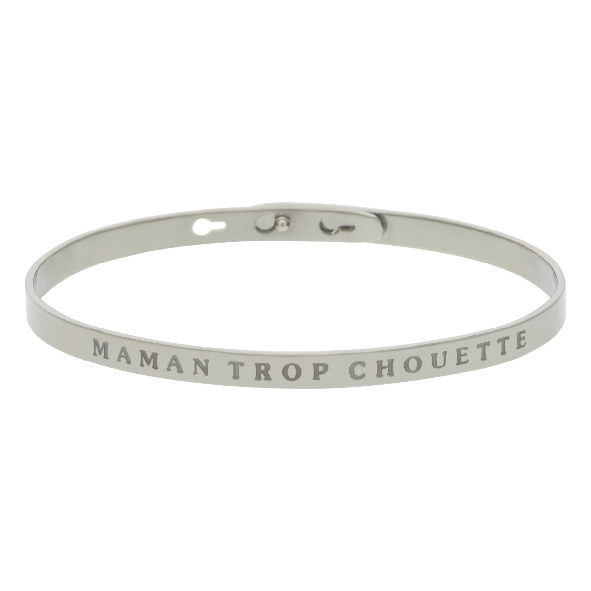 "MAMAN TROP CHOUETTE" bracelet jonc argenté à message