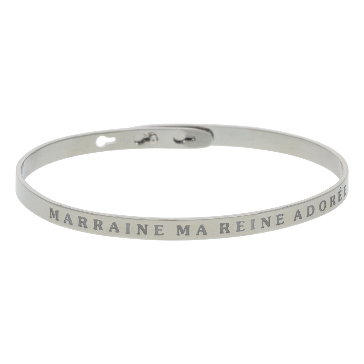 "MARRAINE MA REINE ADORÉE" bracelet jonc argenté à message