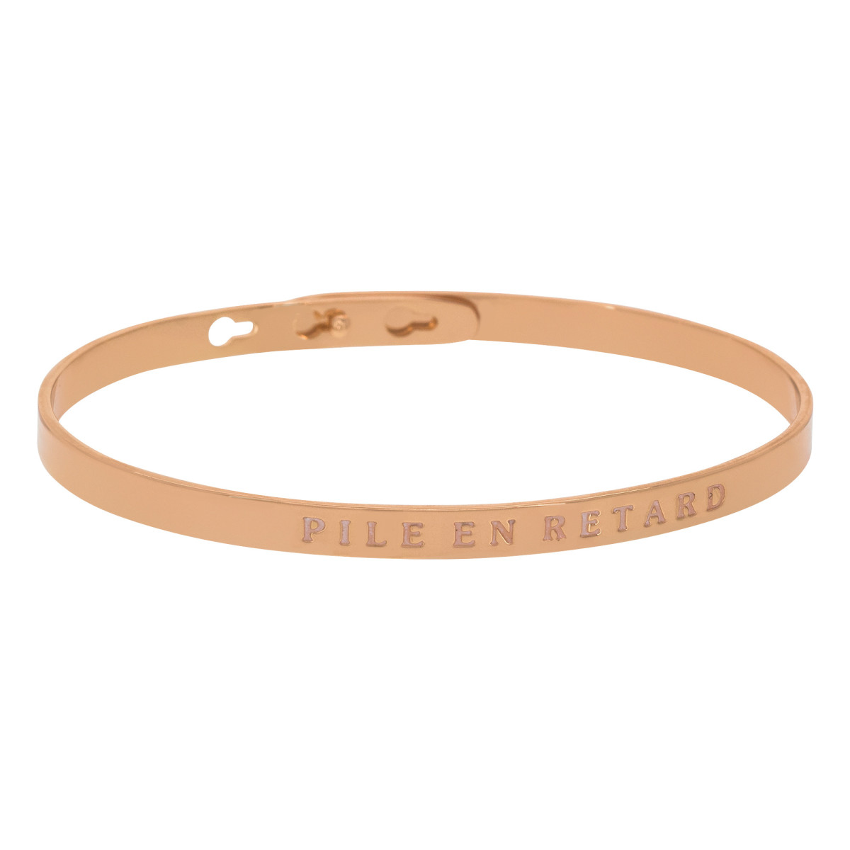 Bracelet Jonc à message Laiton rosé "PILE EN RETARD" Bracelet à message "Pile en Retard" Laiton rosé