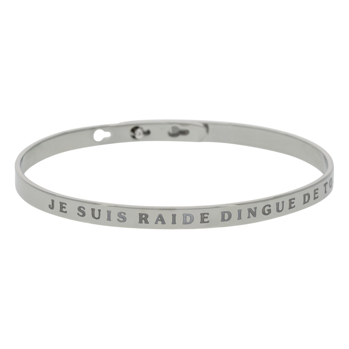 "JE SUIS RAIDE DINGUE DE TOI" bracelet jonc argenté à message