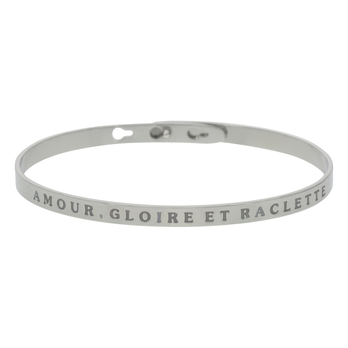 Bracelet Jonc à message Laiton "AMOUR, GLOIRE ET RACLETTE" "AMOUR, GLOIRE ET RACLETTE" bracelet jonc argenté à message