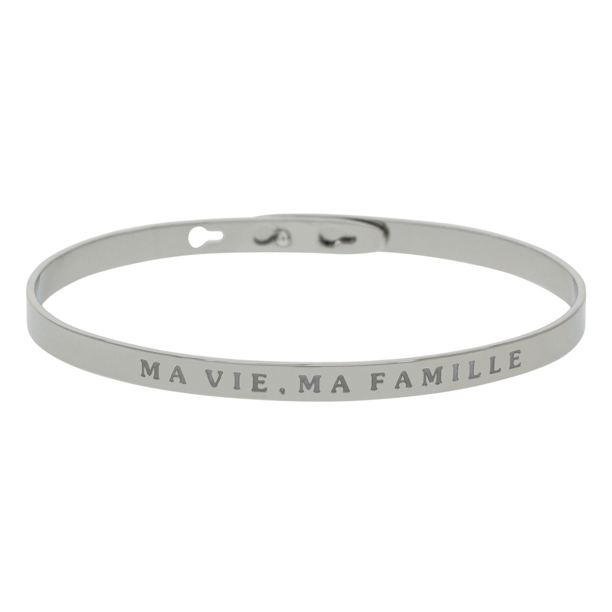 "MA VIE, MA FAMILLE" bracelet jonc argenté à message