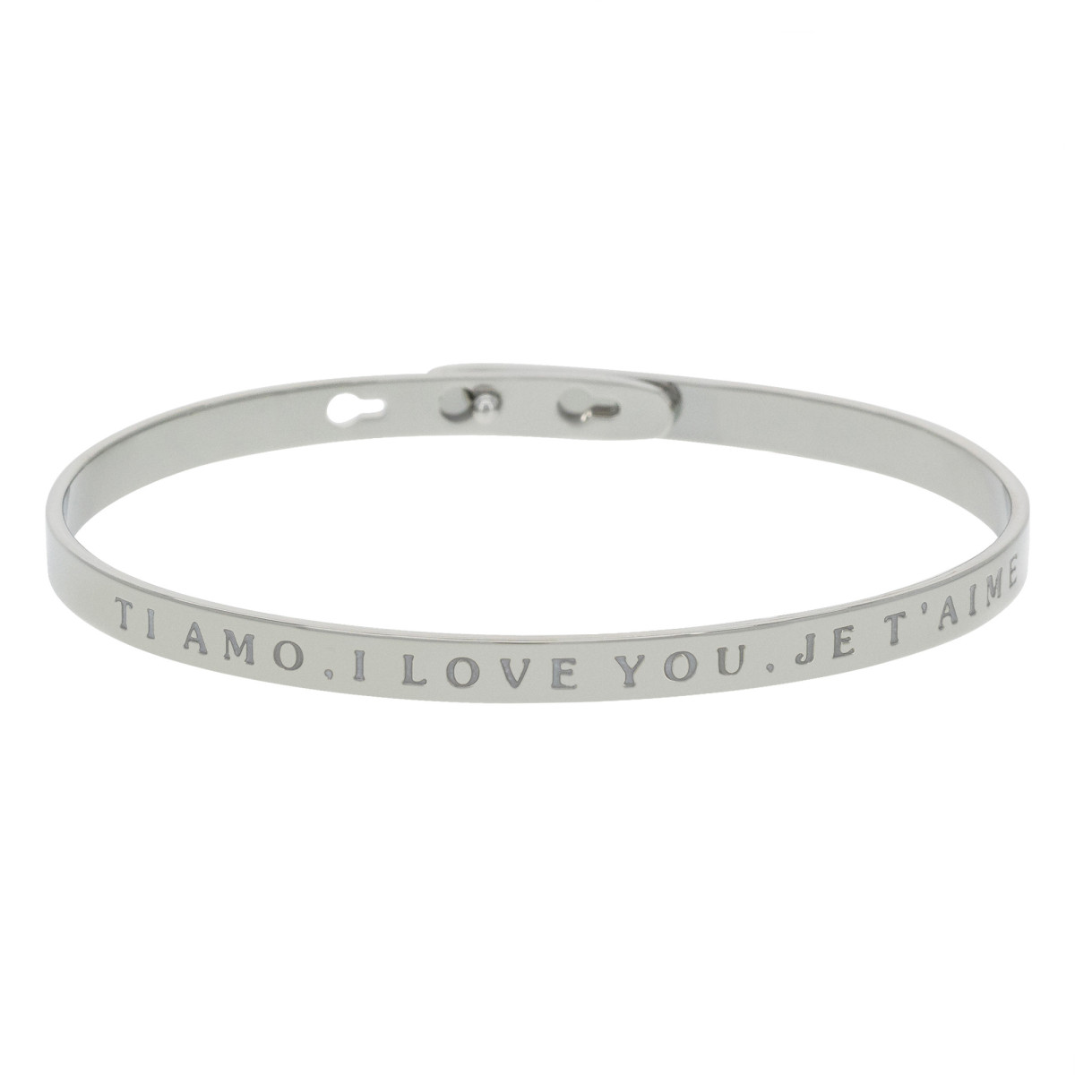 Bracelet Jonc à message Laiton "TI AMO, I LOVE YOU, JE T'AIME" Bracelet à message "Ti Amo, I Love You, Je t'aime" Laiton argenté