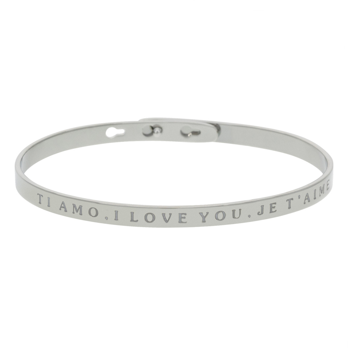 "TI AMO, I LOVE YOU, JE T'AIME" bracelet jonc argenté à message