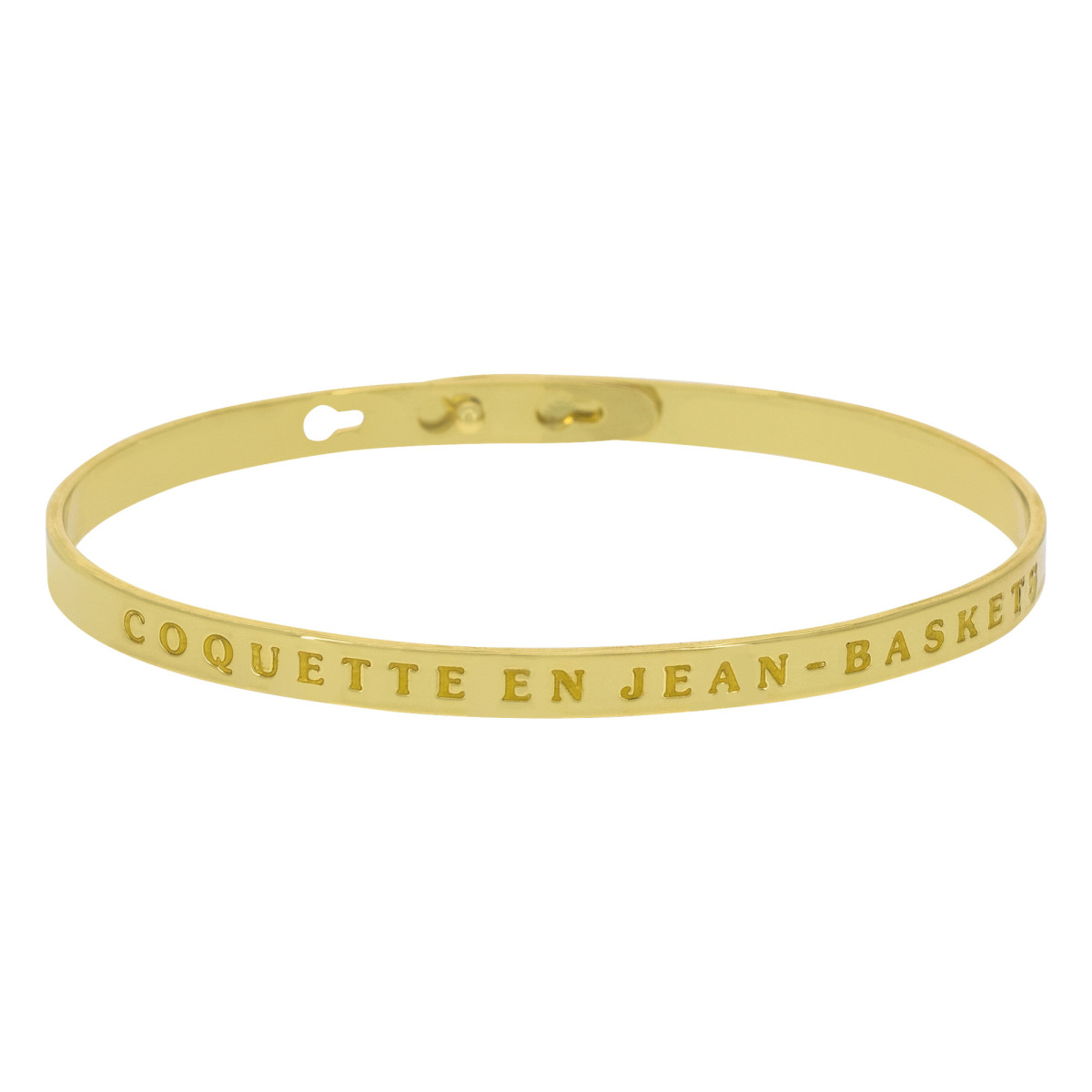 "COQUETTE EN JEAN-BASKETS" bracelet jonc doré à message