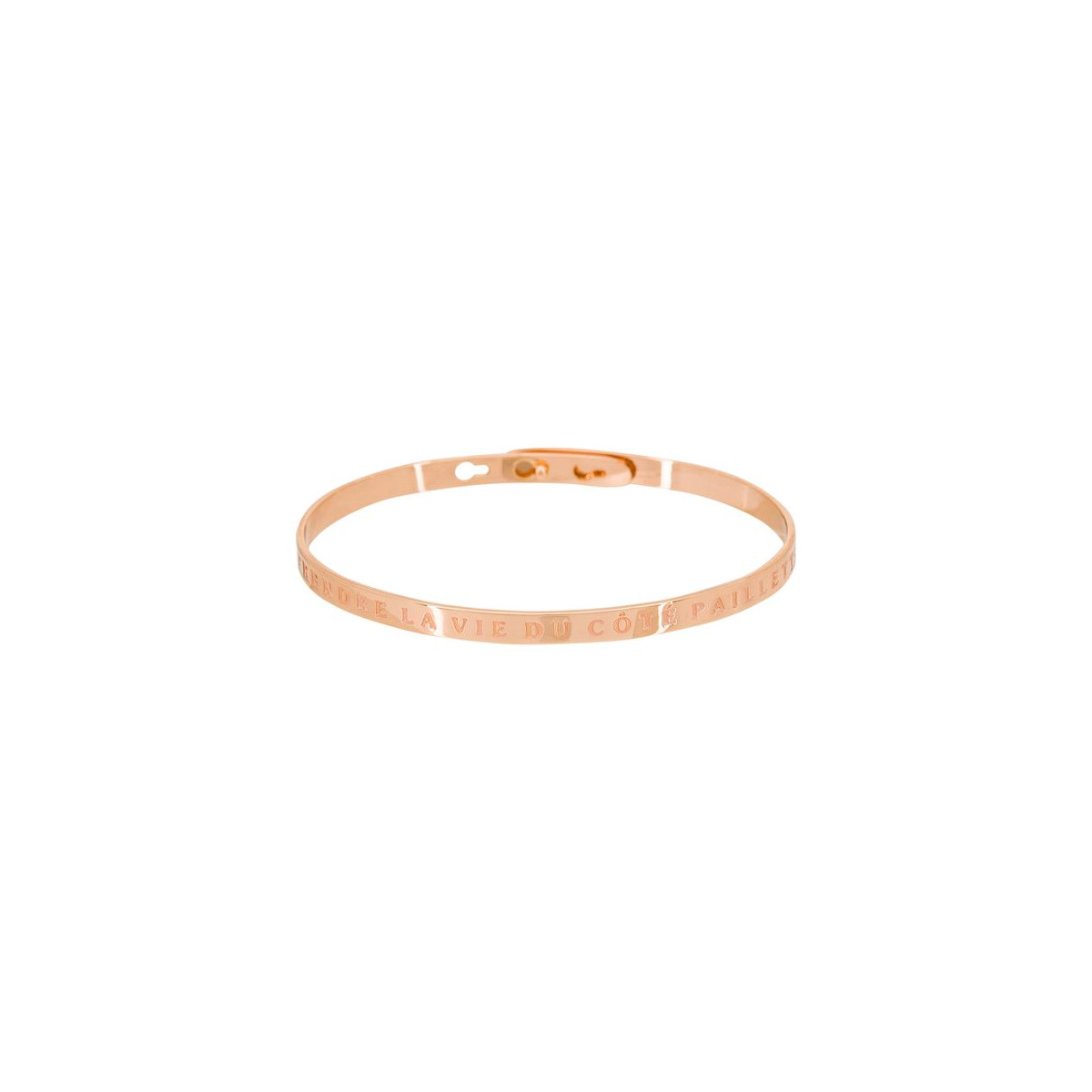 "PRENDRE LA VIE DU COTE PAILLETTE" bracelet jonc rosé à message