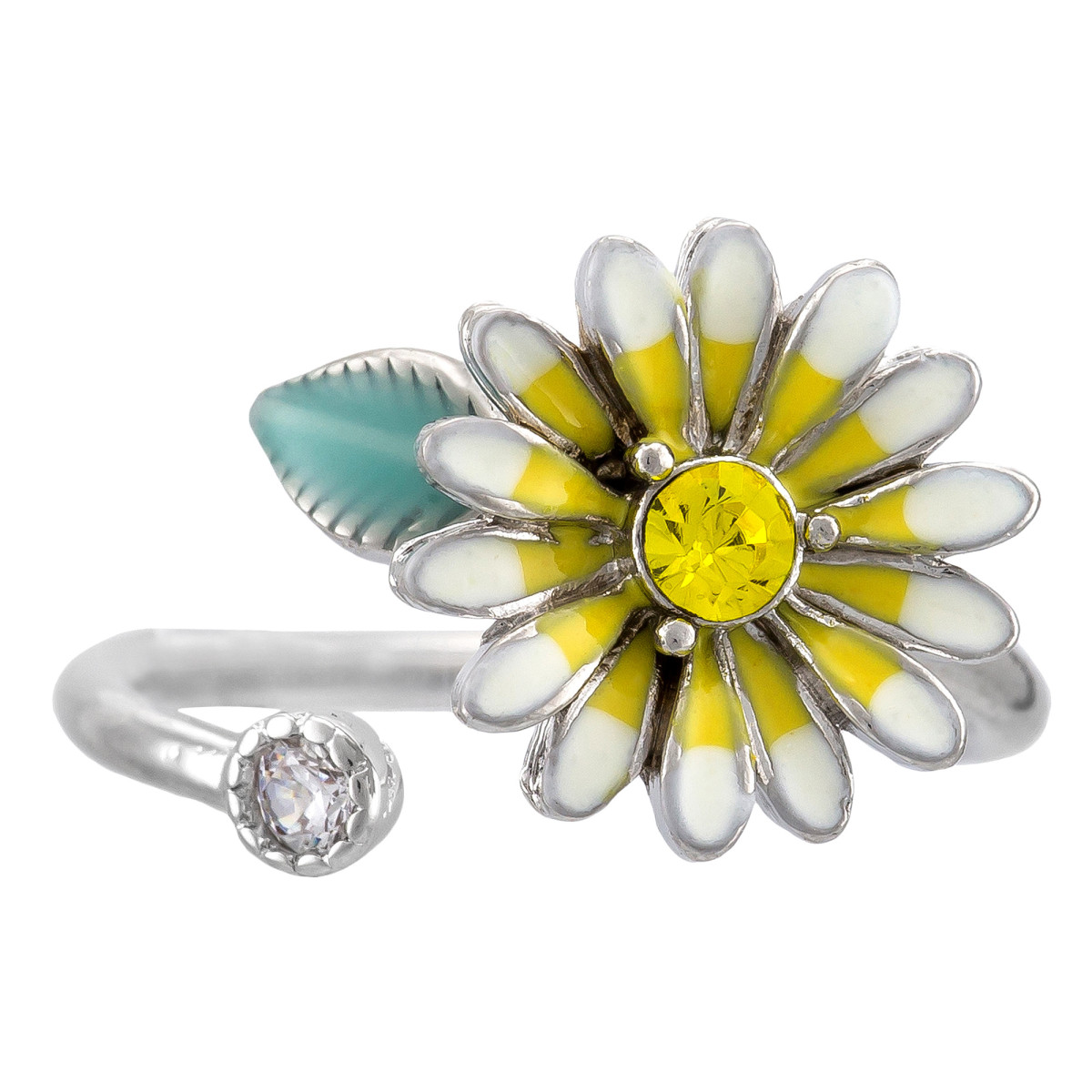 Bague ajustable argentée "Marguerite de Printemps"