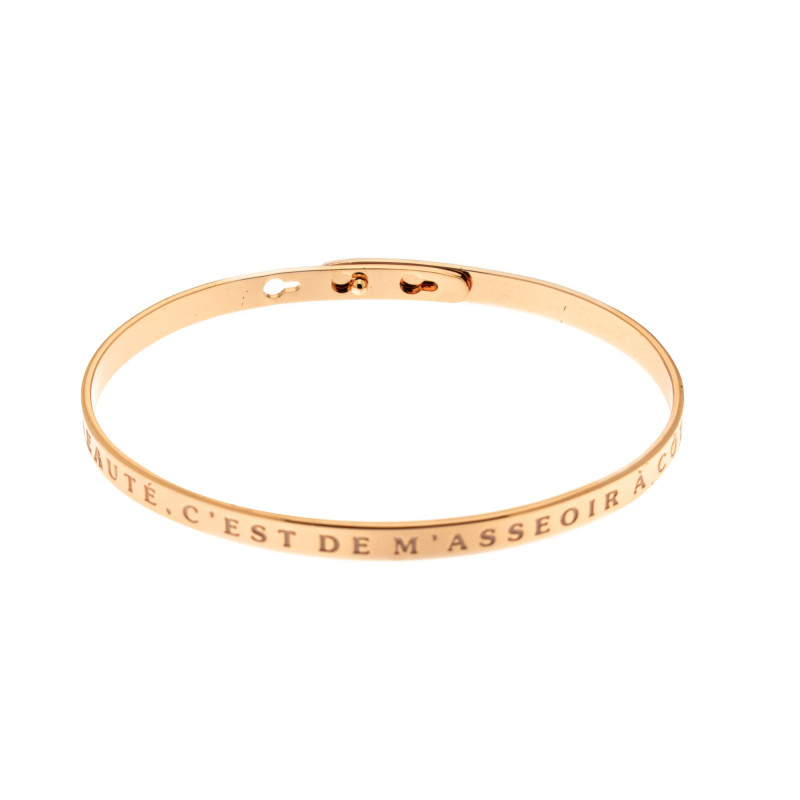 Bracelet Jonc à message Laiton rosé "MON SECRET BEAUTÉ, C'EST DE M'ASSEOIR À CÔTÉ D'UNE MOCHE" Bracelet Jonc à message Laiton rosé "MON SECRET BEAUTÉ, C'EST DE M'ASSEOIR À CÔTÉ D'UNE MOCHE"