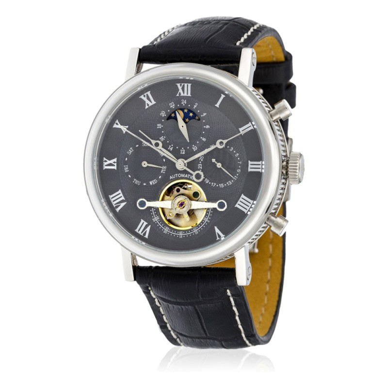 Louis Cottier - Montre Tradition Automatique Cadran Gris - Boîtier Acier 42 mm - Bracelet Cuir Noir - Homme Louis Cottier - Montre Tradition Automatique Cadran Gris - Boîtier Acier 42 mm - Bracelet Cuir Noir - Homme