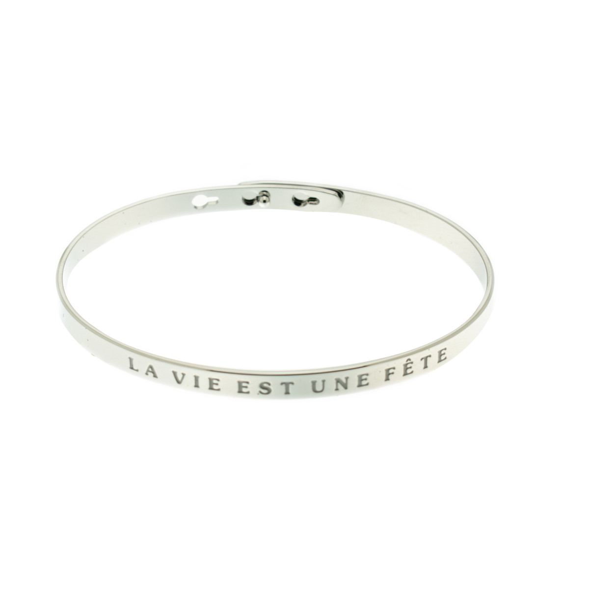 "LA VIE EST UNE FÊTE" bracelet jonc argenté à message