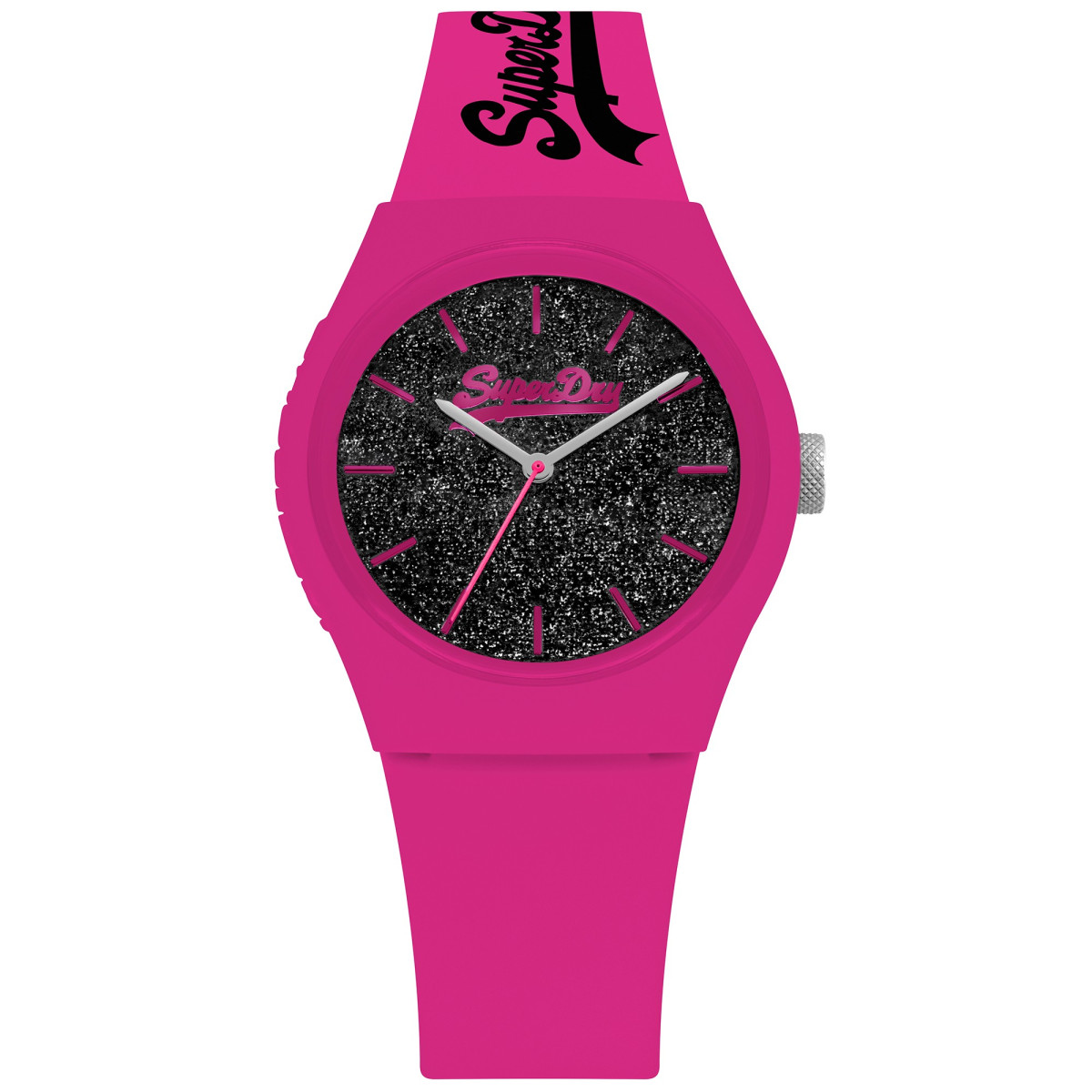 Montre femme Superdry URBAN GLITTER SYL001BP Cadran Noir et bracelet rose