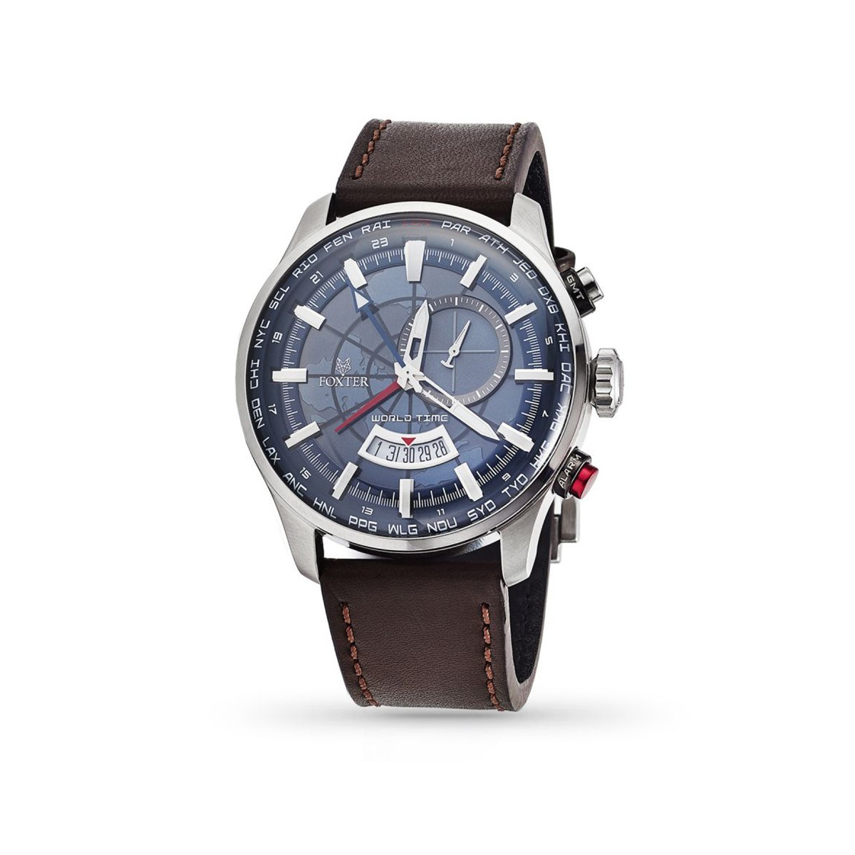 Montre Homme Foxter Avalone bracelet cuir marron, boitier acier et fond bleu - FR6040C4BC2